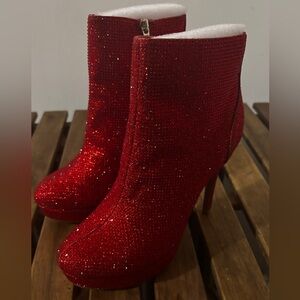 Thalia Sodi Chiara Platform Embellished Dress  Booties Red